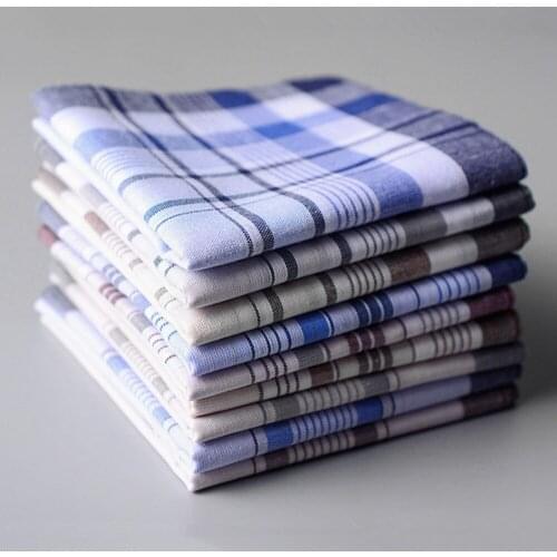 50Pcs/lot SHSEJA Classic Vintage Plaid Stripe Handkerchief Hanky Men Pocket Squares 100% Cotton Business Casual Chest Towel