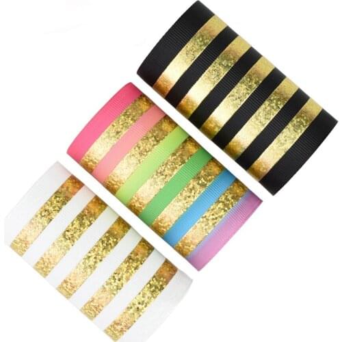 50yards 75mm Hologram Gold Foil stripes streak Grosgrain Ribbon For DIY Accessories Welcome Custom printed
