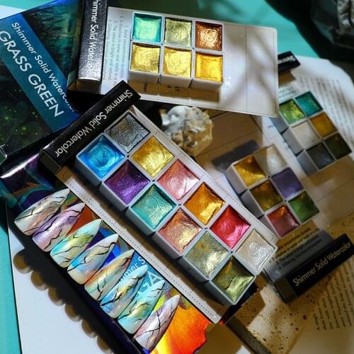 6 Colors Metallic Solid Pearl Watercolor Paint Chrome Pigment Set Nail Art Drawing Liner Decoration Blooming Flower DIY TSLM1