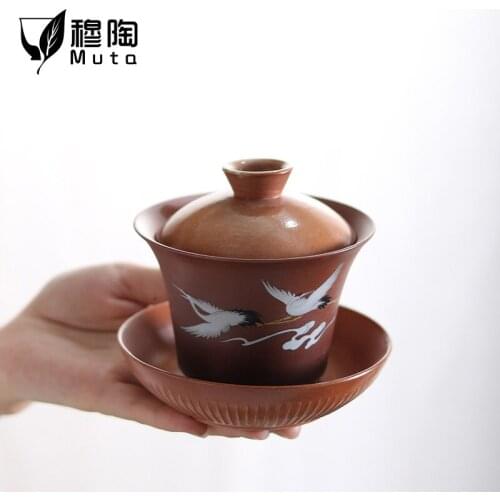 Ceramic Gaiwan Enamel Painted Blue And White Tea Tureen Porcelain Big Tea Bowl Kung Fu Teaware Tea Ceremony Accessories