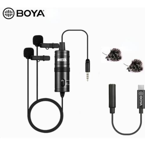 BOYA BY-M1DM Dual Omni-directional Lavalier Mic Microphone for Smartphones DSRL Cameras Audio Recorders Audio Video Recording