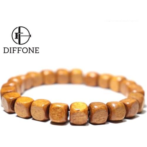 Diffone 2020 Jewelry Natural Wood Bracelet Homme Minimalist Cylinder Square Charm Braslets Meditation Yoga Brazalete Pulseira