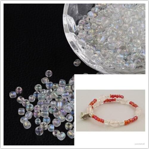 Jewelry DIY Beads 6/0 Transparent Rainbow Colours Round Glass Seed Beads,Clear,about 4mm in diameter,hole:1.5mm,about 495pcs