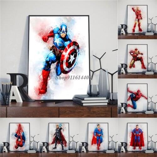 One Piece Poster and Watercolor Marvel Print Bedroom Decor Pictures for Home Decoration Spiderman Wall Art Print Canvas Painting