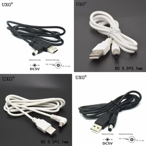 DC Power Plug USB Convert To 5.5*2.1mm/DC 5.5x2.1mm White Black L Shape Right Angle Jack With Cord Connector USB Cable