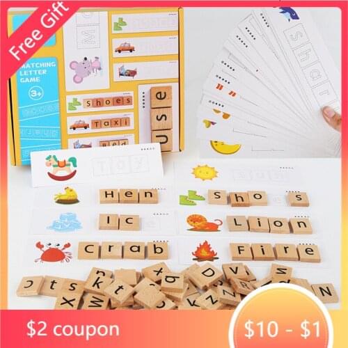 Wooden toys Montessori spell word letter matching game domino building blocks early learning educational toys for children kids