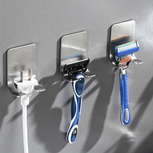 Punch Free Razor Holder Wall Storage Hook Stainless Steel Shaving Shaver Shelf Bathroom Accessories Storage Hook Kitchen Hanger