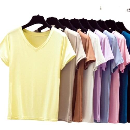 T Shirts Womens Soft Cotton Short Sleeve Summer Solid Female T-Shirt Casual Basic Classic High Elasticity Tops Plus Size 9 Color