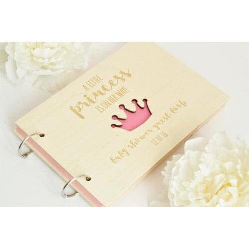 Custom Pink Little Princess Crown Wood Baby Shower Guest Book Photo Guestbook Baby album Sign in book Personalized Its a Girl