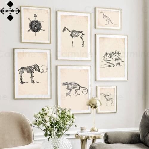 Ancient Animal Fossils Paintings Minimalist Wall Canvas Paintings Dinosaur Tortoise Rhino Elk Wall Picture for Living Room Decor
