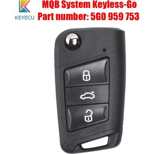 KEYECU Keyless-Go Smart Remote Key Fob MQB System 315MHz / 434Mhz ID48 for Volkswagen Golf 7 Tiguan, 5G0 959 753, 5G0959753