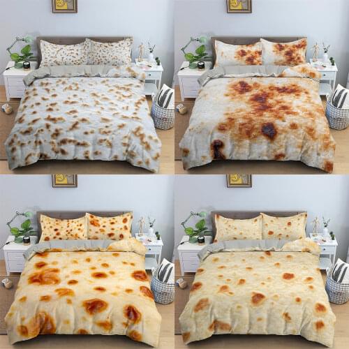 Luxury Burrito Bedding Set Plain Corn Tortilla Texture Bed Cover Food 3D Pita Lavash Comforter Cover Set Queen Bedspreads