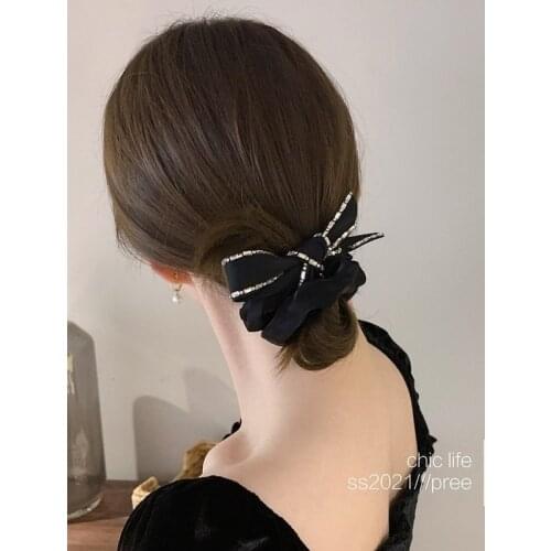 Korean net red flash bling organza bow lazy French bowel hair rope hair ring retro net red jewelry