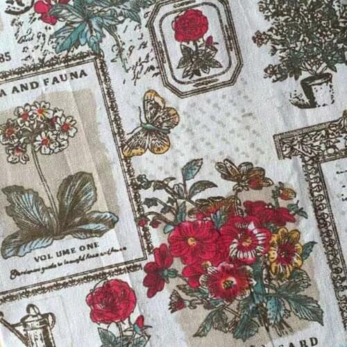 LINENCotton Fabric For Clothing Quilting FLOWERS Twill Fabrics Cloth DIY Sofa Curtain Tablecloth Cushion CRAFT SEWING Materiasl