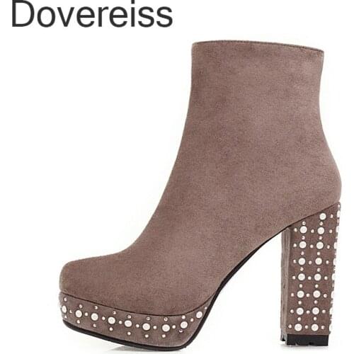 Doveeiss Fashion Winter New Sexy Elegant New Waterproof Square Toe Chunky Heels Pink Goth Punk Ankle Boots 44 45 46 47 48