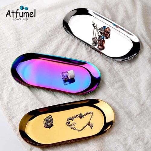 Fashion Oval Shape Jewelry Storage Tray Metal Cosmetics Display Box Fruteiras De Cozinha Organizer Tray Jewelry Ring Watch Tray