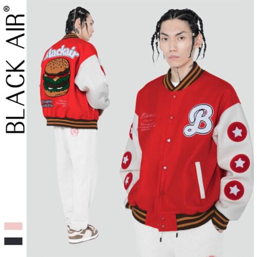BLACKAIR Hamburger embroidery mens winter coat baseball coats hip hop skateboard windbreaker jacket Punk mens clothing L304