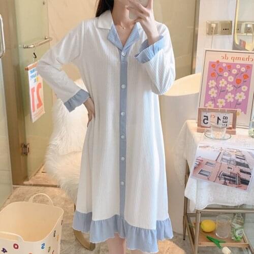 Autumn Kawaii Nightgown Womens Nightie Cotton Peignoir Princess Sleepwear Sweet Long Sleep Night Dress Sleepshirts Home Clothes