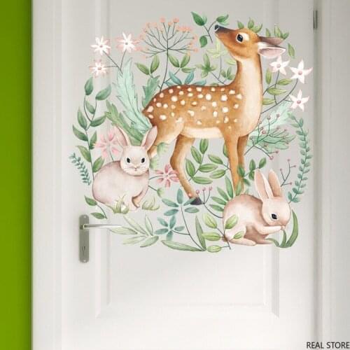 New Sika Deer Rabbit Garland Wall Sticker for Living Room Bedroom Door Art Northern Style Wall Decoration Adhesive Paper