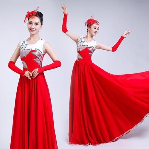 2020 New Adult Female Flamenco Dance Skirt Opening Dance Big Swing Skirt Folk Dance Chorus Festival Performance Dress DL6120