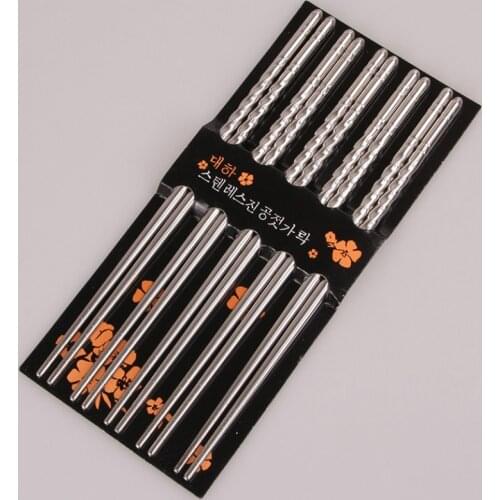 5 Pairs Stainless Steel Square Chopsticks Chinese Stylish Healthy Light Weight Chinese Chopsticks Metal Non-slip Design Kitchen