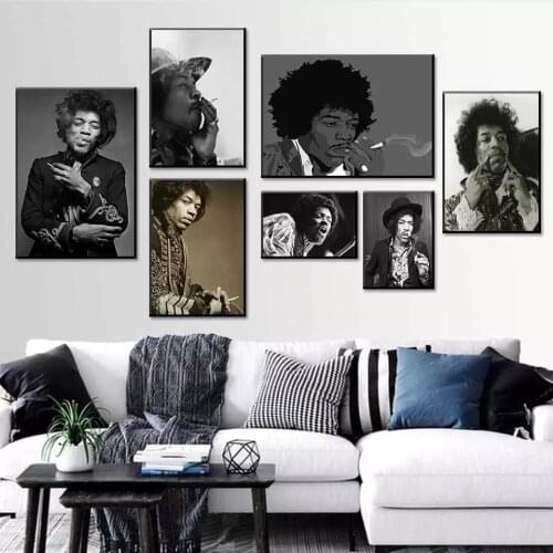 Jimi Hendrix Poster Print Famous Singer Print, Rock Music Legends Vintage Photograph Black and White Posters Wall Art Painting