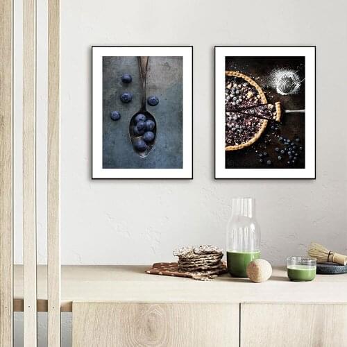 Fruit and Pie Canvas Poster Print Blueberry Wall Art Picture Still Life Painting Nordic Style Living Room Decoration