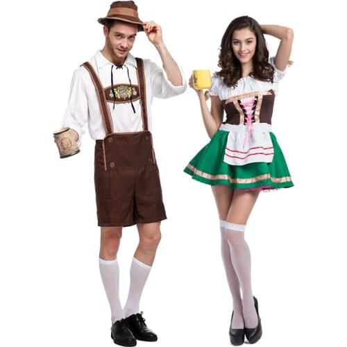 Family Oktoberfest Lederhosen with Suspenders Costume For Man Woman Kid Couples Halloween Costumes Party Size S M L XL XXL