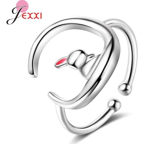 Fashion Cute 925 Sterling Silver Moon Rabbit Rings For Women Girls Opening Adjustable Ring Fine Jewelry Birthday Gifts
