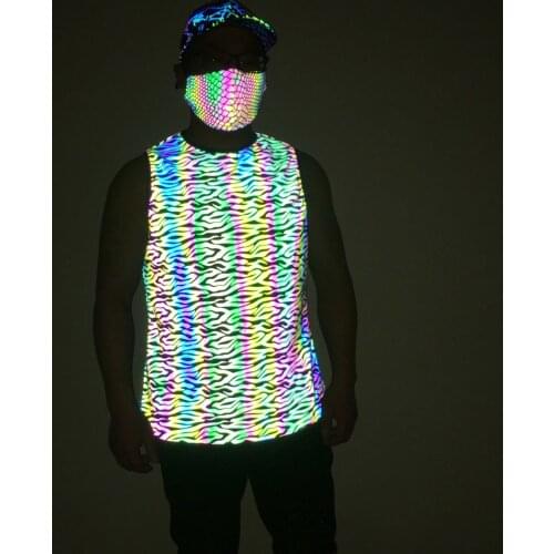 2021 Summer Zebra-stripe Colorful Reflective Tank Top Men Women Harajuku Fashion Rainbow Color Reflective Sleeveless Shirt