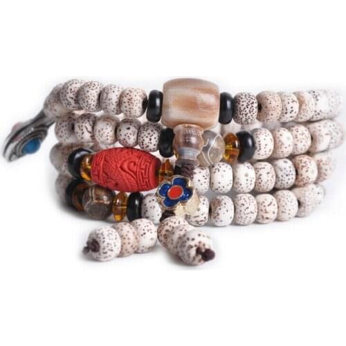 Tibetan Buddhism 108 star & moon bodhi Red Cinnabar Bead Mala Necklace