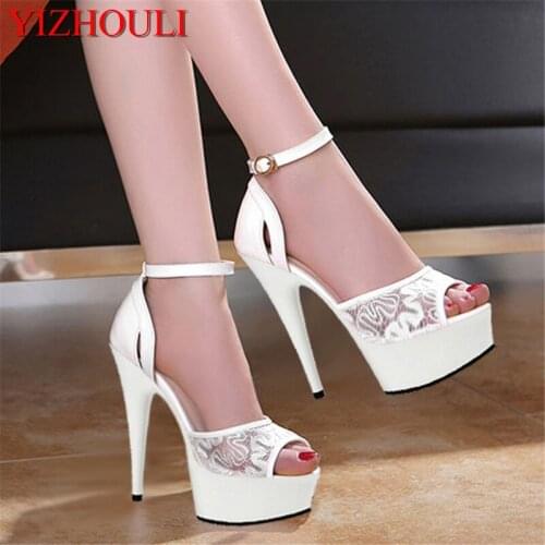 Spring and summer gauze sexy high heels, 15 cm bag and fish mouth mesh lace Dance Shoes