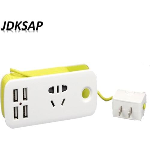 US Power Strip With 4 USB Portable Extension Sockets US Plug 1.5m Cable AC Power Travel Adapter USB Smart Phone Charger