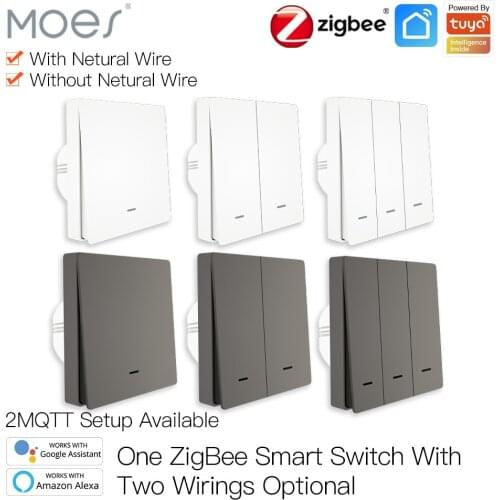 Moes Tuya ZigBee Smart Light Switch No Neutral Wire No Capacitor Needed Smart Life 2/3 Way Works with Alexa Google Home 2mqtt