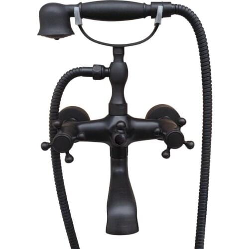 Bathroom Black Oil Rubbed Bronze Wall Mounted Clawfoot Tub Filler Faucet Handshower Double Cross Handles atf706