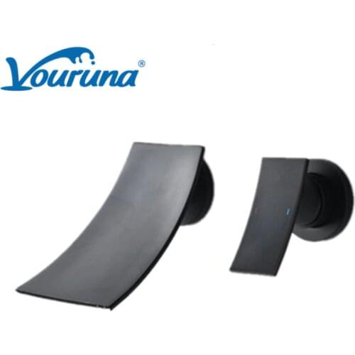 Vouruna Black Waterfall Basin Faucet Wall Mount Cascade Brushed Gold Bathroom Sink Mixer Tap Chrome