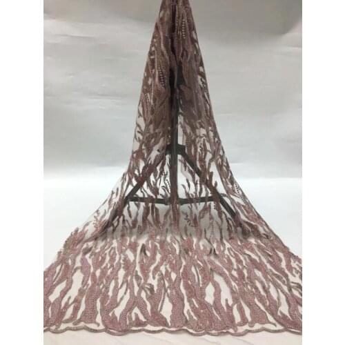 Handmade beads embroidered net tulle mesh lace fabric french lace fabric SYJ-566831 for party dress