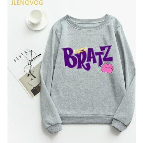 Purple bratz Pink lips gray sweatshirt women autumn winter hoodies femme velvet thickening coat tracksuit drop shipping