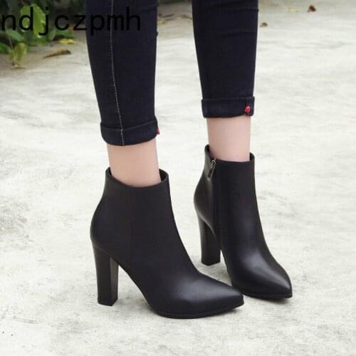 Womens Boots The New winter fashion Pointed zipper High heel Martin boots Womens shoes plus size 32-43 Heel Height 9.5cm black