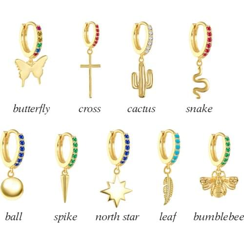 1 pcs Earrings 925 Sterling Silver Hanging Stud Earrings For Women Butterfly, cross, anise star, snake Charm Studs Earring A30