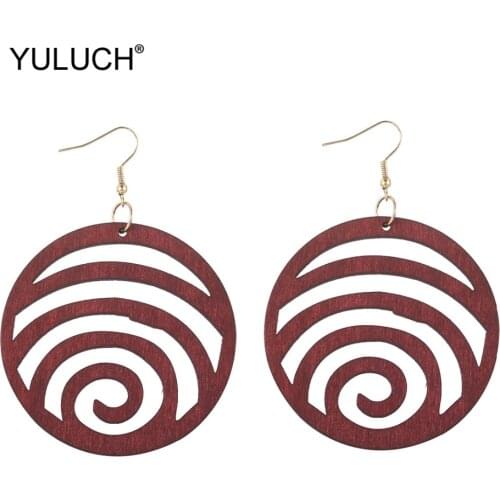 YULUCH 2019 New Design Fashion Personality 5 Colors Round Wooden Hollow Cloud Drop Statement Earrings For Women Lady Girls Party