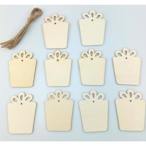 10PCS Wooden Ornaments Wood Crafts Christmas Hanging Ornament Unfinished Wooden Cutouts Painting Woodburning Decoration