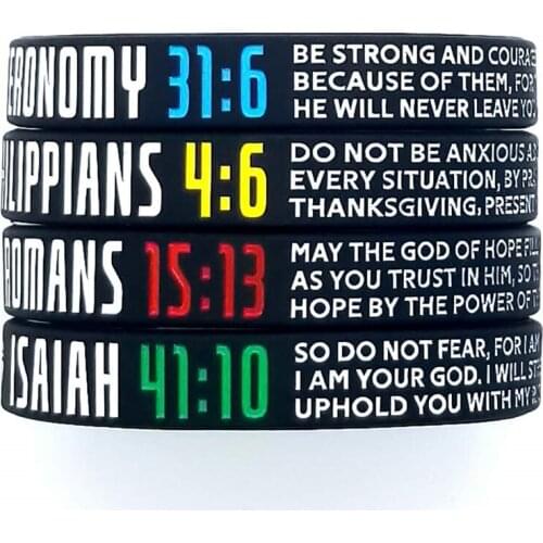 300pcs Motivational Bible Philippians Romans Isaiah Deuteronomy Silicone Bracelets Rubber Wristbands Free Shipping by DHL