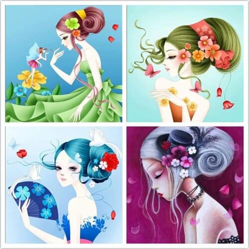 Diamond Painting Full Drill Cartoon Girl Flower Fantasy Fairy Cross Stitch Diamond Embroidery Mosaic ChildrenS Room Decor Gift