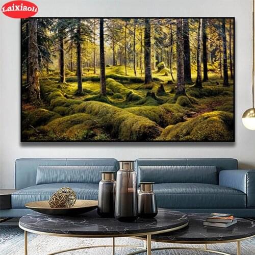 Diamond Painting Natural scenery, forest trees Full Drill Square DIY Diamond Embroidery Cross Stitch Mosaic round Home Decor