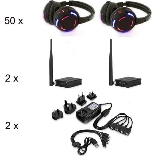 Best Silent Disco Headphones - LED flashing light wireless headphones (50pcs headphones + 2 transmitter)
