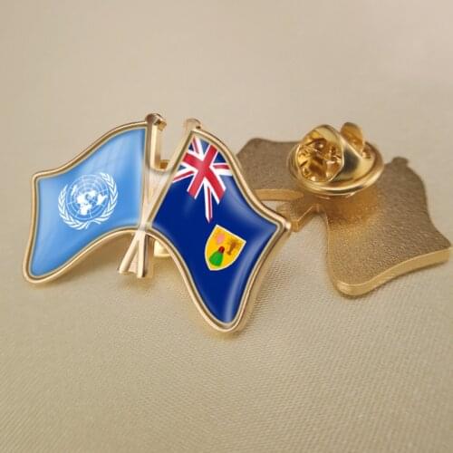 United Nations and Turks and Caicos Islands Crossed Double Friendship Flags Brooch Badges Lapel Pins