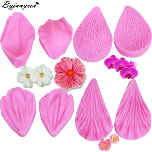 Byjunyeor C095 8PCS Daisy&Tulip Flower petal Flower Petal Fondant Cake decor Molds Fondant Decoratings Chocolate Moulds