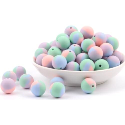 Chenkai 100PCS Silicone 12MM 15MM Tie Dye Round Beads DIY Baby Infant Teether Chewing Necklace Pacifier Sensory Toy Accessories