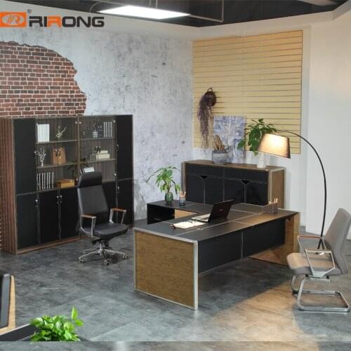 Black Color 1.8m Small Size Leather With Wood Veneer Office Study Computer Manager Boss Office Table